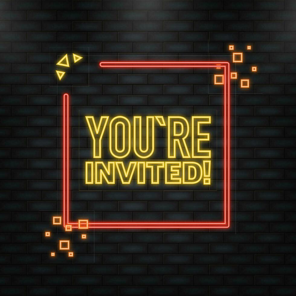 You are invited megaphone yellow banner. Vector illustration