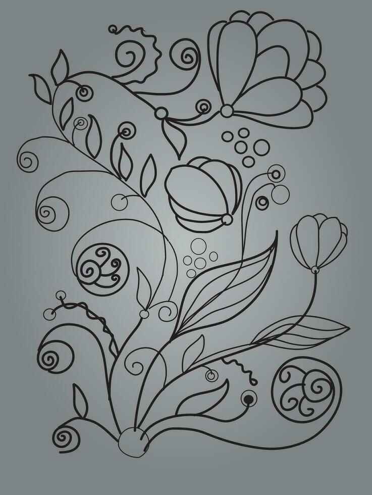 Floral Black and White Vector Pattern