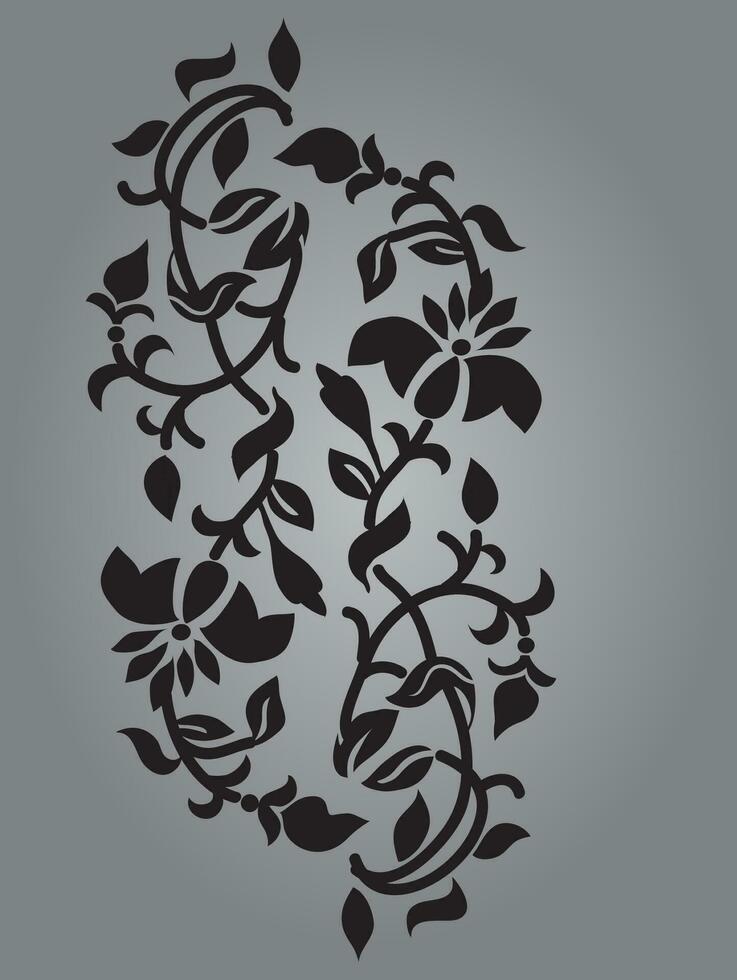 Vines and Flower black and white Vector Pattern Embroidery