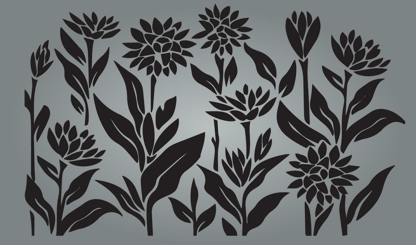 Floral Black and White Vector Pattern