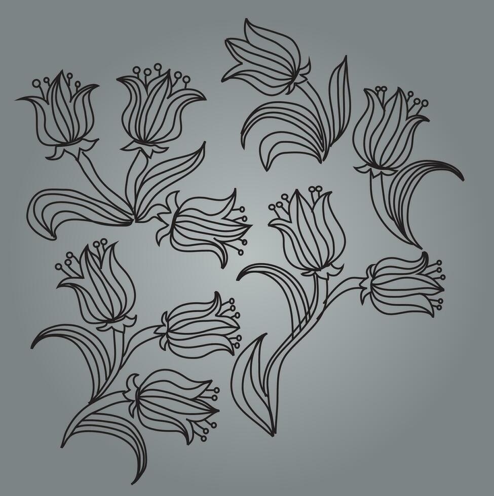 Floral Black and White Vector Pattern