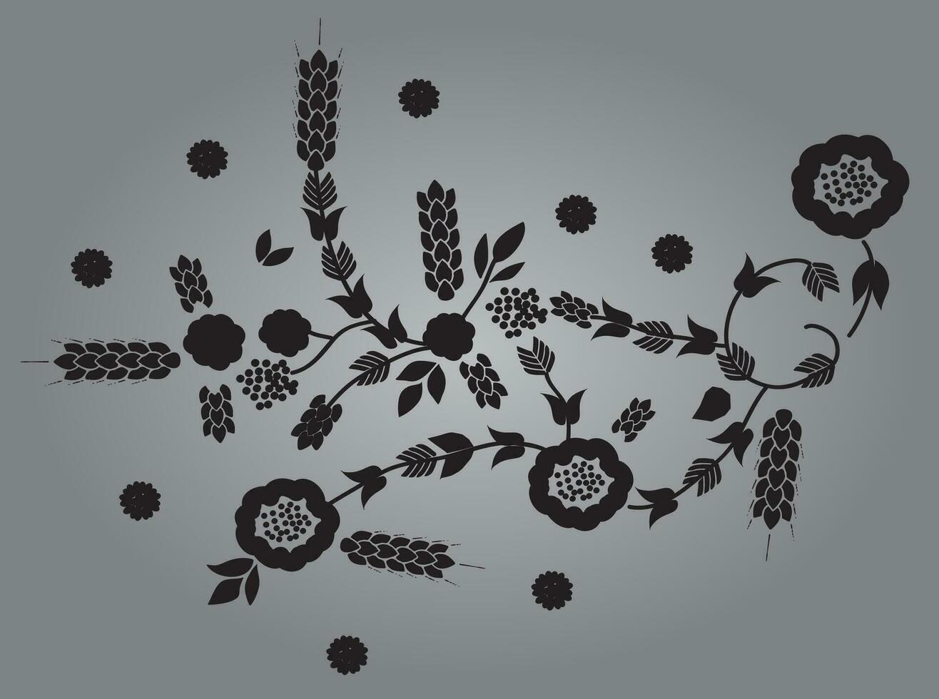 Vines and Flower black and white Vector Pattern Embroidery