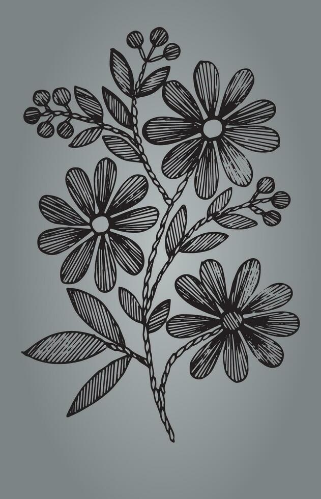 Floral Black and White Vector Pattern