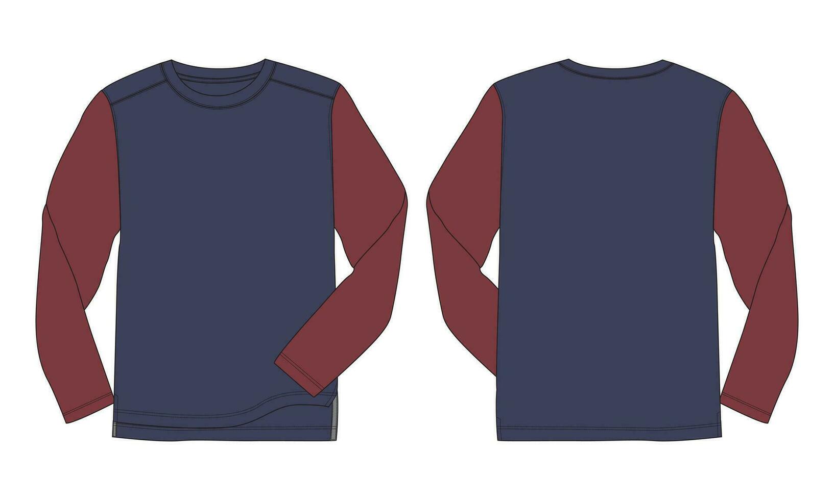 Long sleeve T shirt vector illustration template front and back views