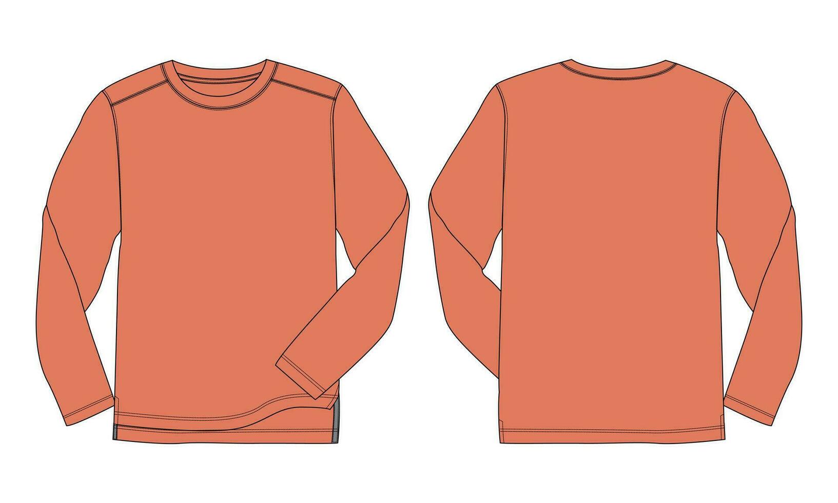 Long sleeve T shirt vector illustration template front and back views