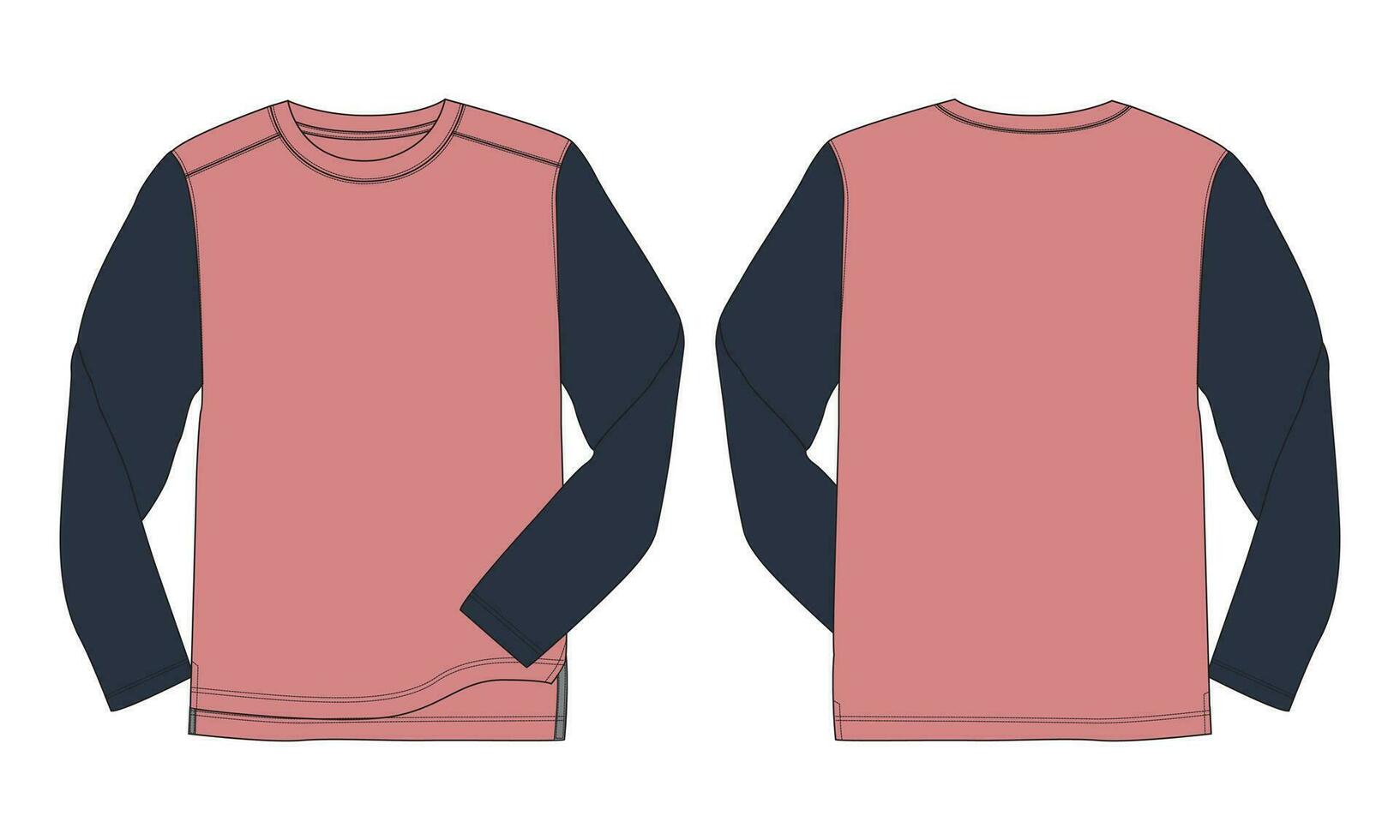 Long sleeve T shirt vector illustration template front and back views