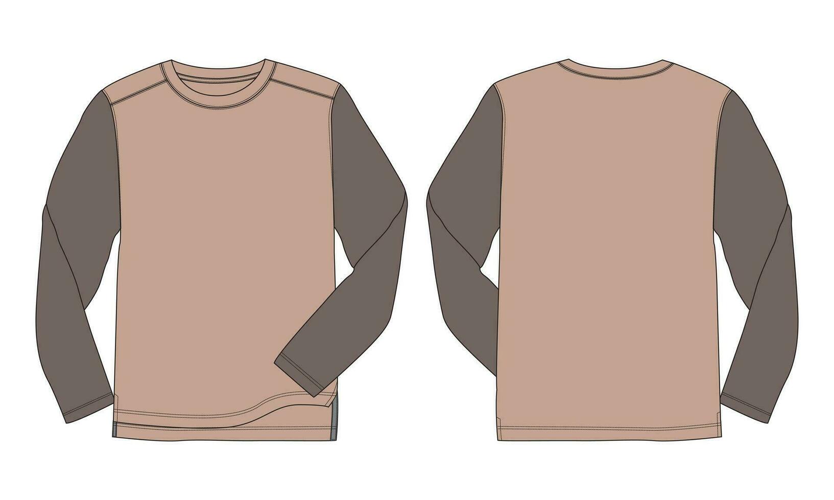 Long sleeve T shirt vector illustration template front and back views