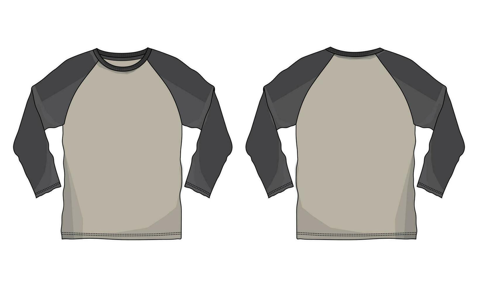 Long sleeve T shirt vector illustration template front and back views