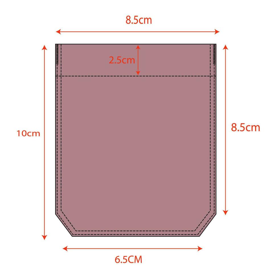 Apparels pocket technical drawing flat sketch vector illustration with measurement details