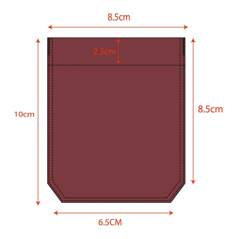 Apparels pocket technical drawing flat sketch vector illustration with measurement details