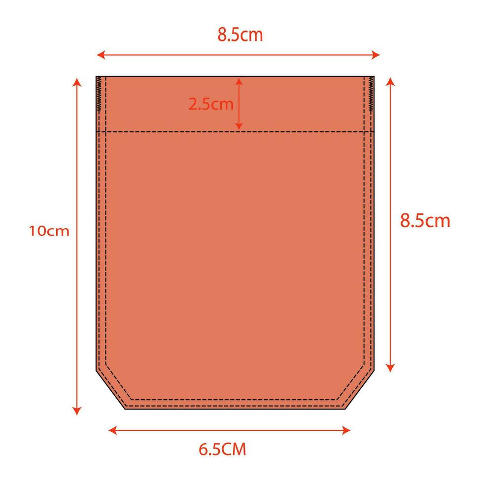 Apparels pocket technical drawing flat sketch vector illustration with measurement details