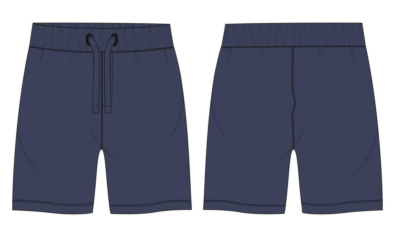 Shorts pant technical drawing fashion flat sketch template front and back views. Apparel jogger shorts vector illustration mock up for kids and boys