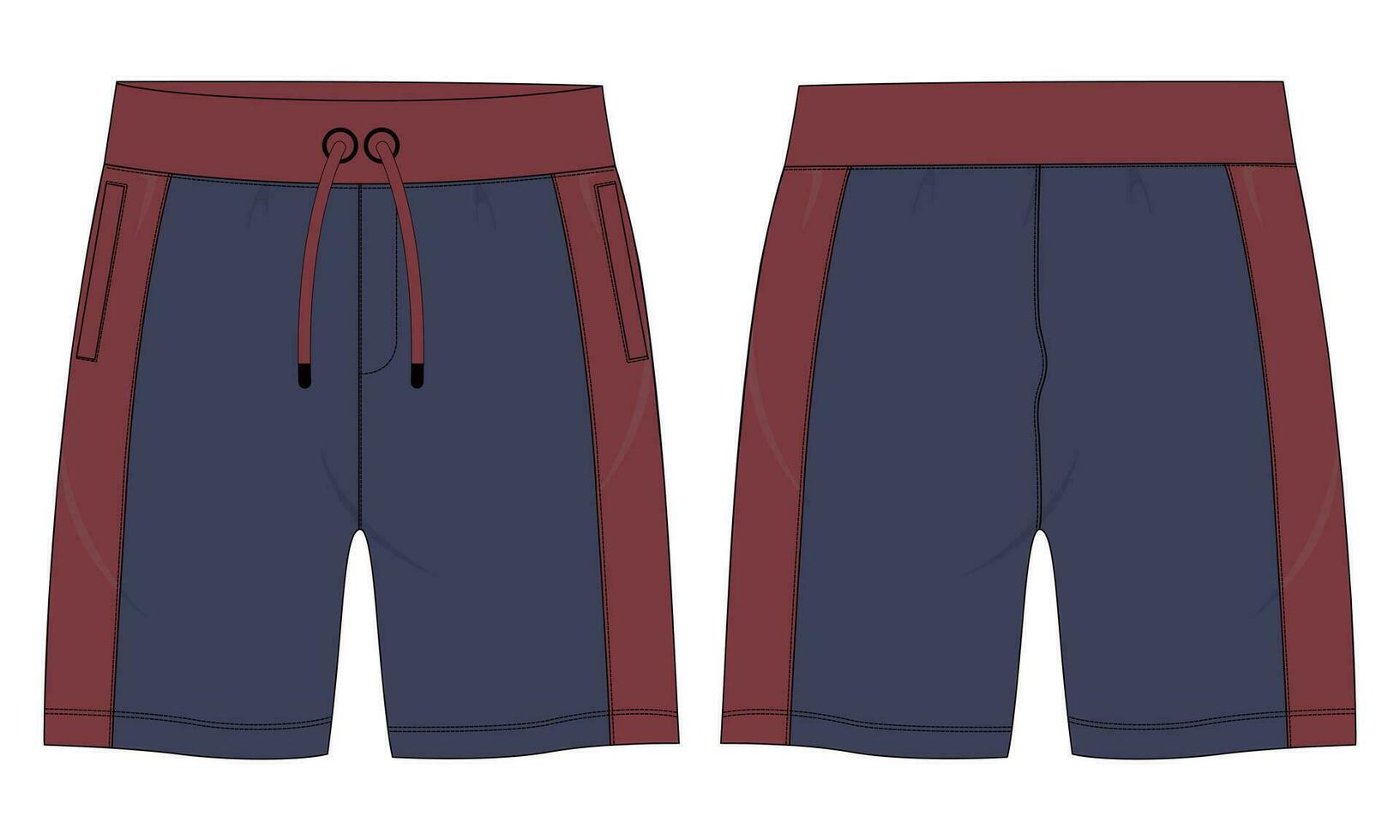 Fleece fabric Jogger Sweat shorts pants vector illustration template front, back Views