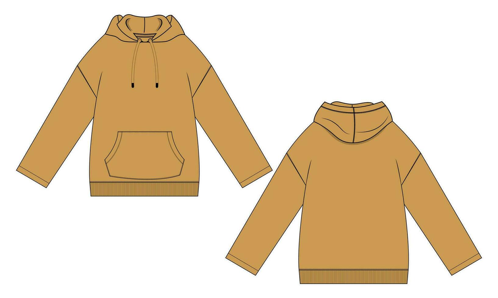Long sleeve hoodie vector illustration template front and back views