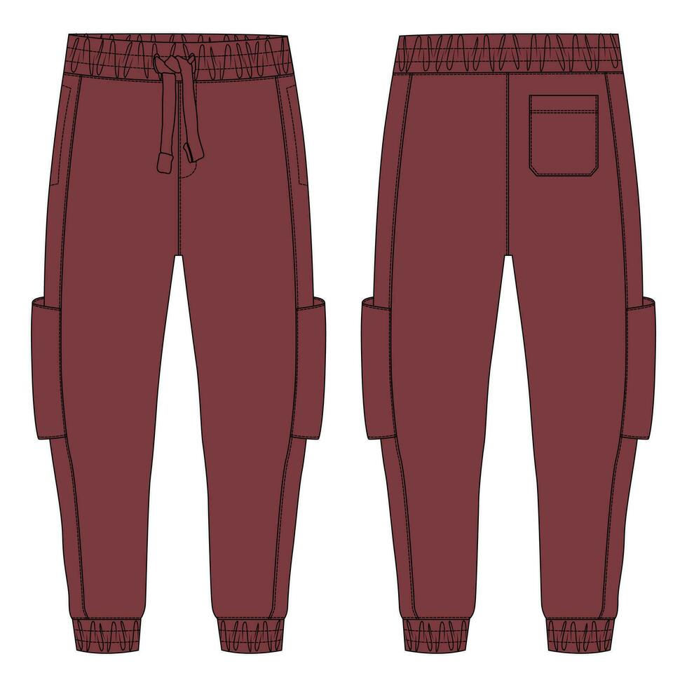 Fleece fabric Jogger Sweatpants vector illustration template front, back Views