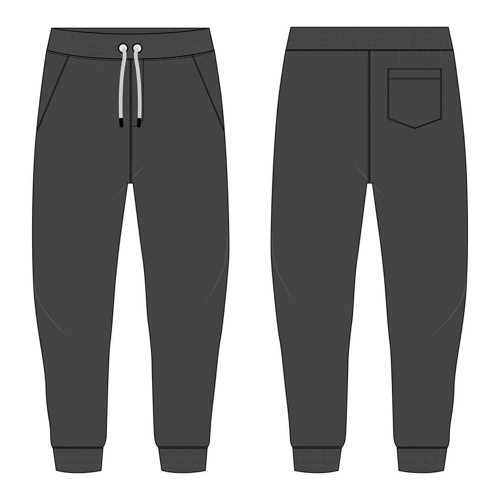 Fleece fabric Jogger Sweatpants vector illustration template front, back Views