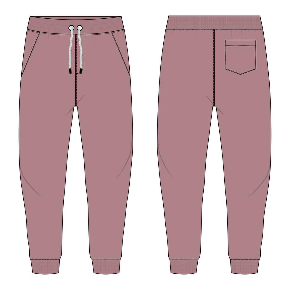 Fleece fabric Jogger Sweatpants vector illustration template front, back Views