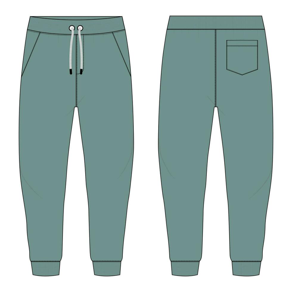 Fleece fabric Jogger Sweatpants vector illustration template front, back Views