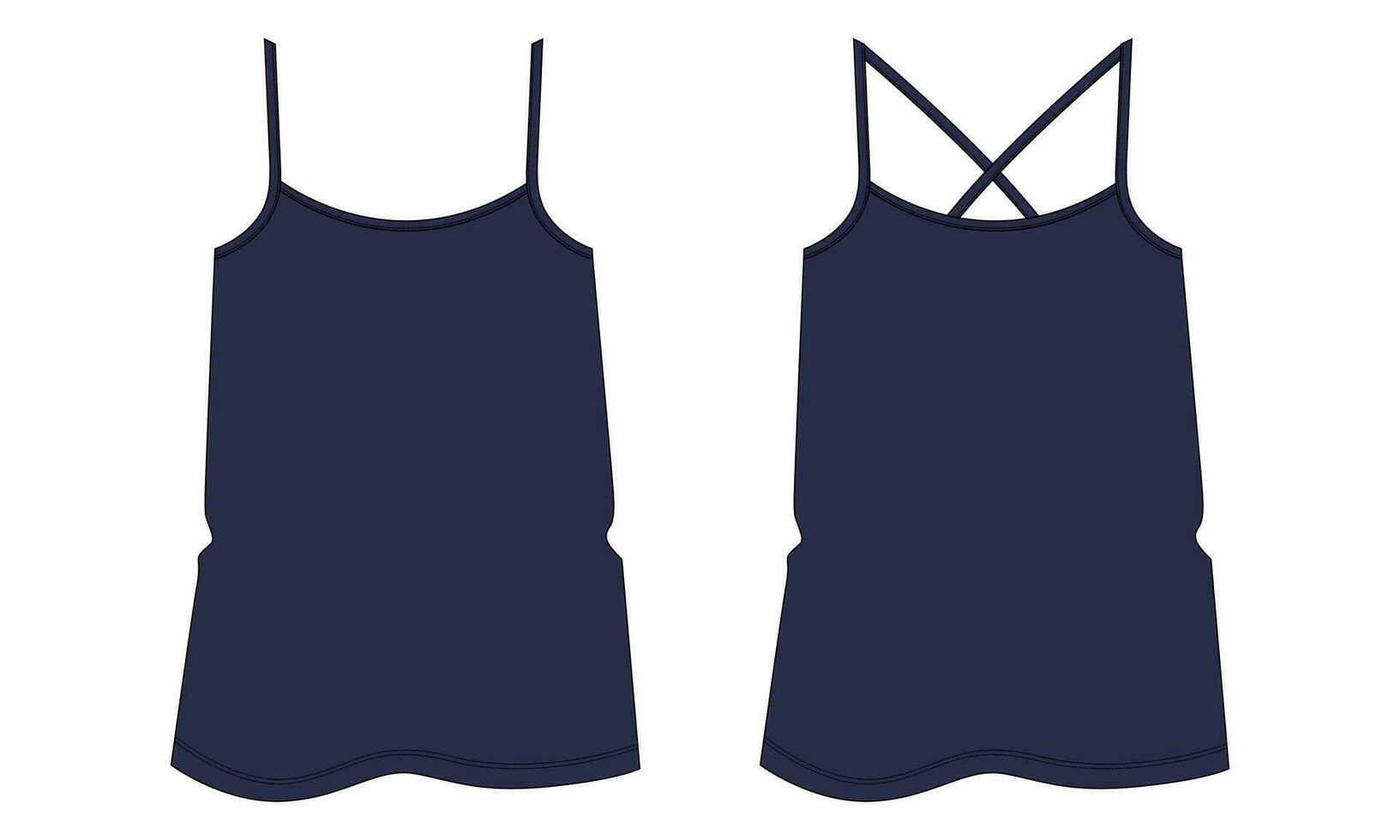 Ladies tank top tops vector illustration template front and back views isolated on white background