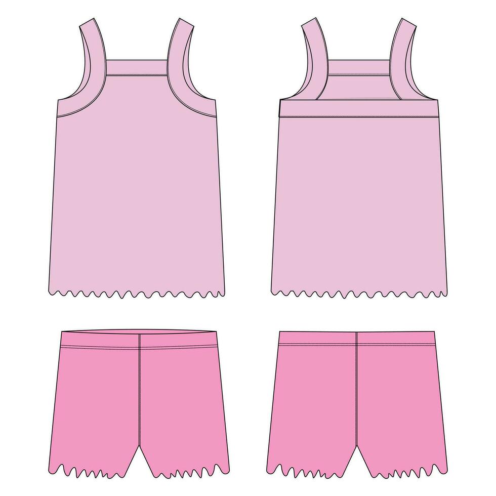 Sleeveless tops with shorts vector illustration template for kids