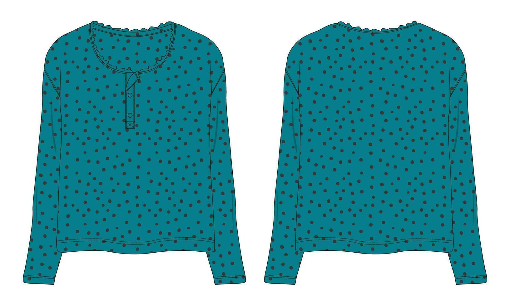 Long sleeve blouse with all over print vector illustration template for ladies front and back views