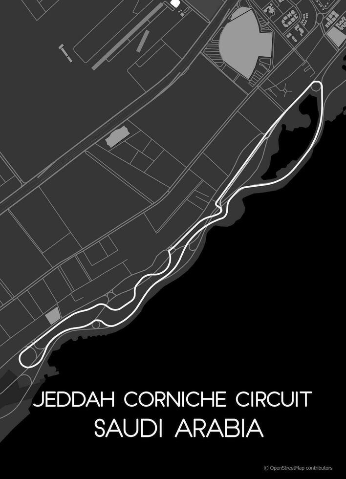Poster map of Jeddah Corniche Circuit  Saudi Arabia vector
