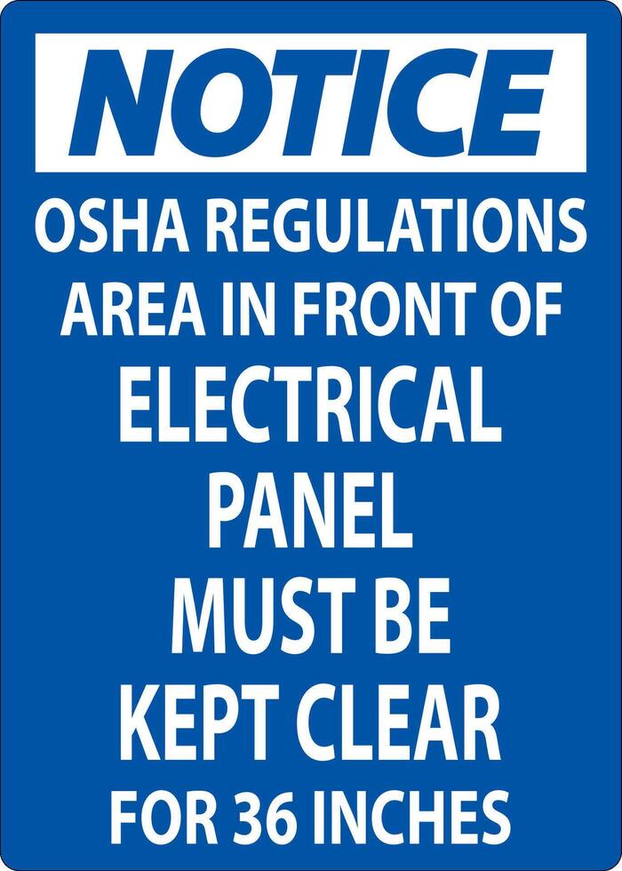 Notice Sign Osha Regulations - Area In Front Of Electrical Panel Must Be Kept Clear For 36 Inches vector