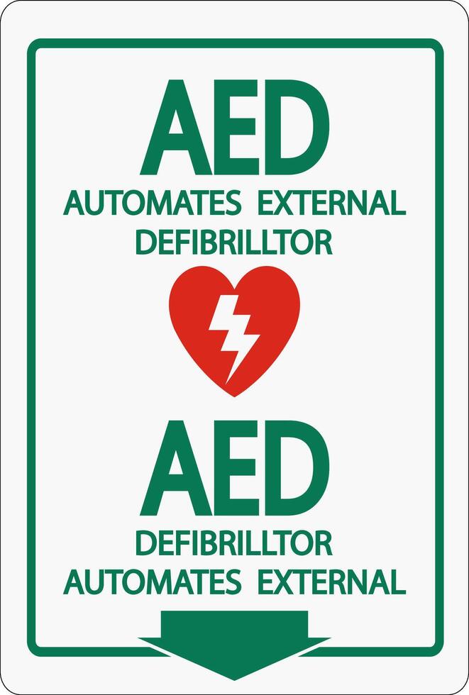 cara adhesivo aed firmar símbolo, etiqueta icono en blanco antecedentes vector