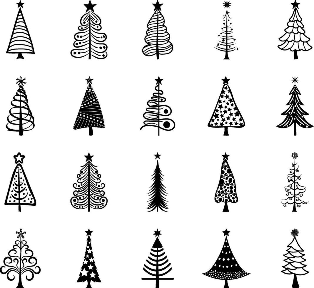Set of Christmas Tree doodle icon collection for festive and new year design. vector