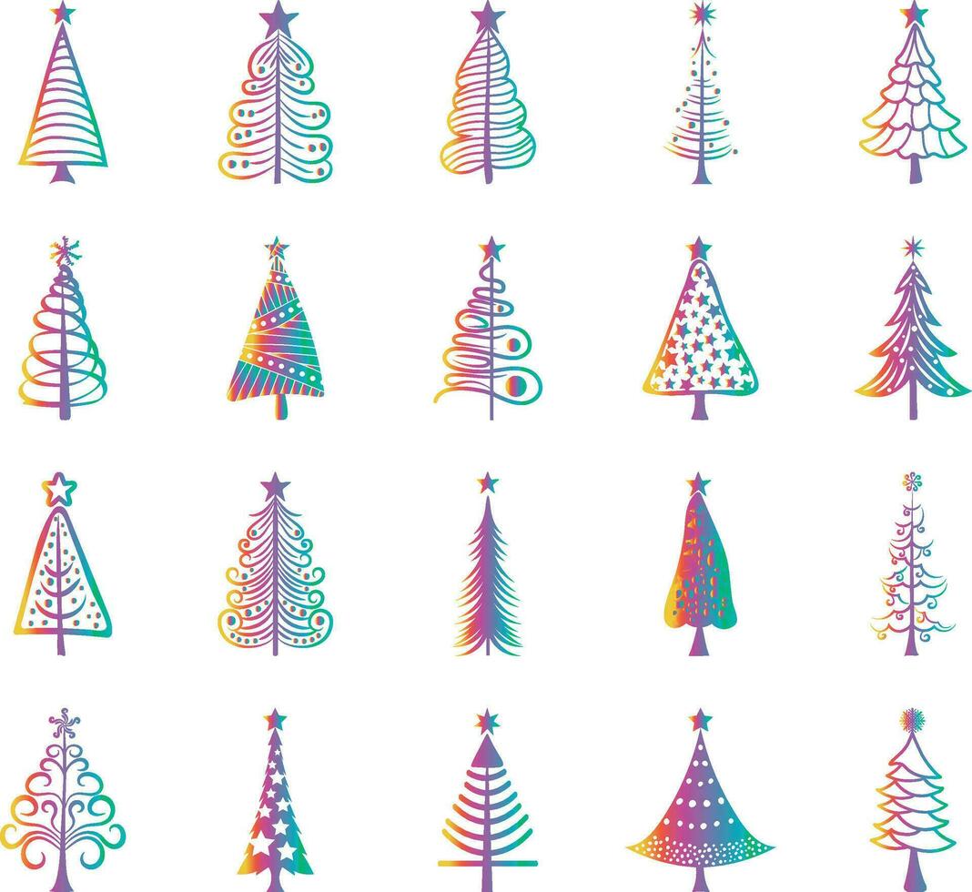 Set of Christmas Tree doodle icon collection for festive and new year design. vector