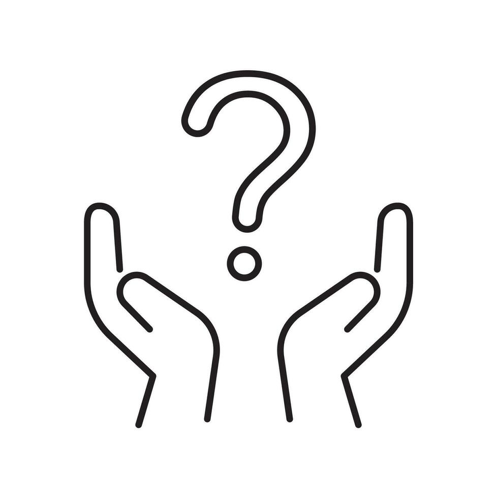 cash back icon, return money, cash back rebate, thin line web symbol on white backgroundholding hand question mark icon, faq support, puzzled or uncertainty bubble, doubt ask. vector