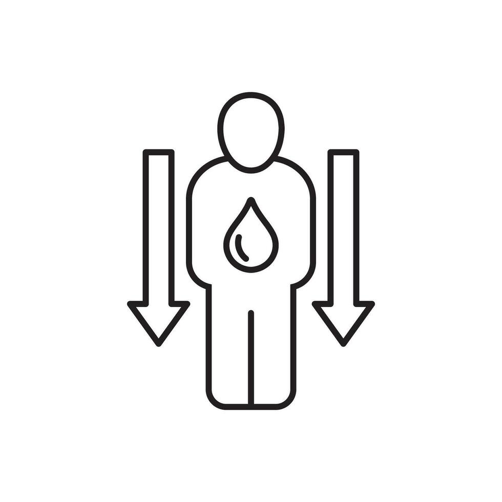 dehydration, low body water line icon vector