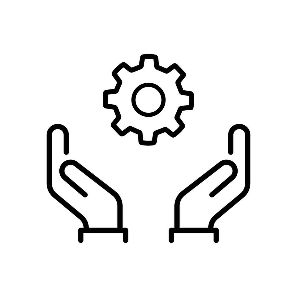 Skill ability icon. Skilled employee. Gear and hand symbol of talents abilities. Leadership capability, competency outline style. Editable stroke Vector illustration design on white background. EPS 10