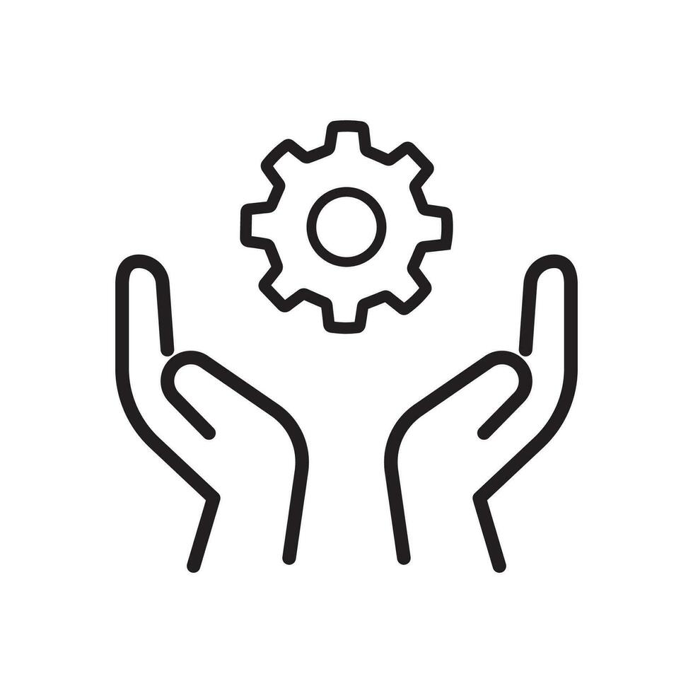 Skill ability icon. Skilled employee. Gear and hand symbol of talents abilities. Leadership capability, competency outline style. Editable stroke Vector illustration design on white background. EPS 10