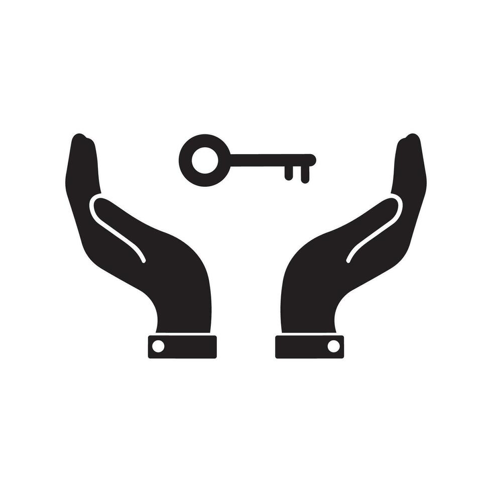Hand with a key. Vector icon.