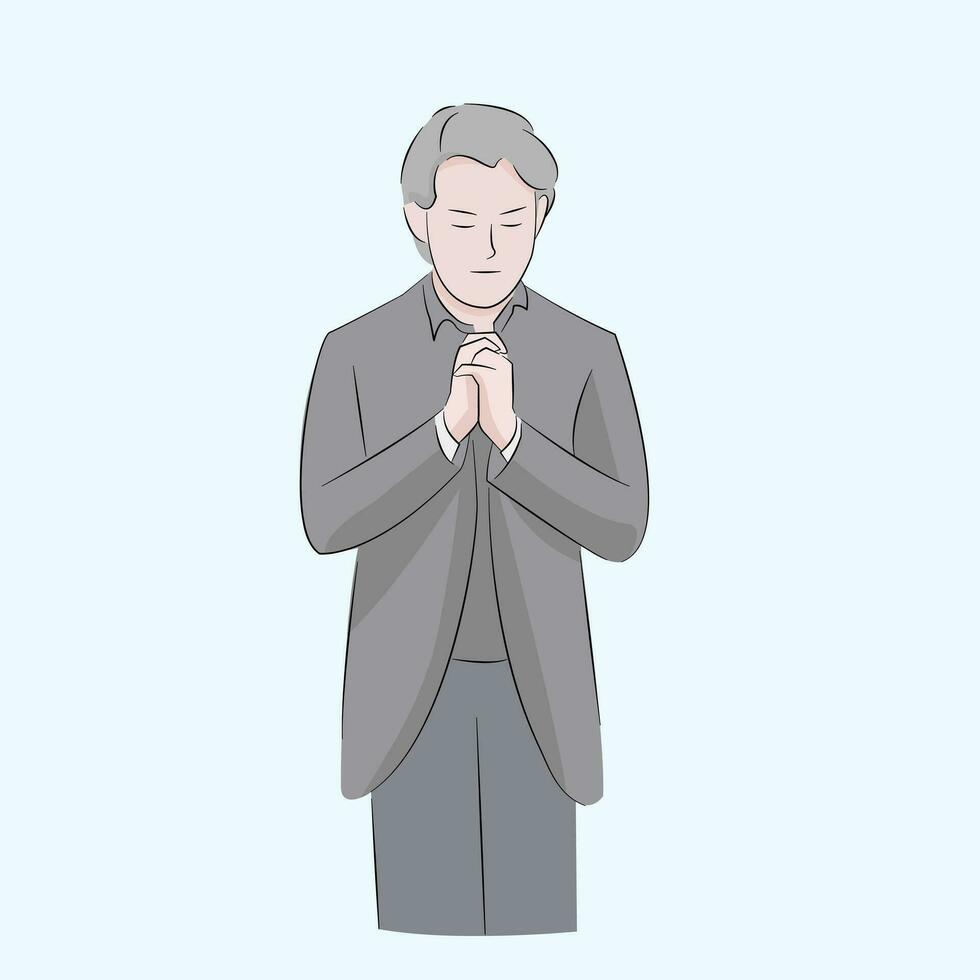 man focusing praying to god in silence and peacful vector