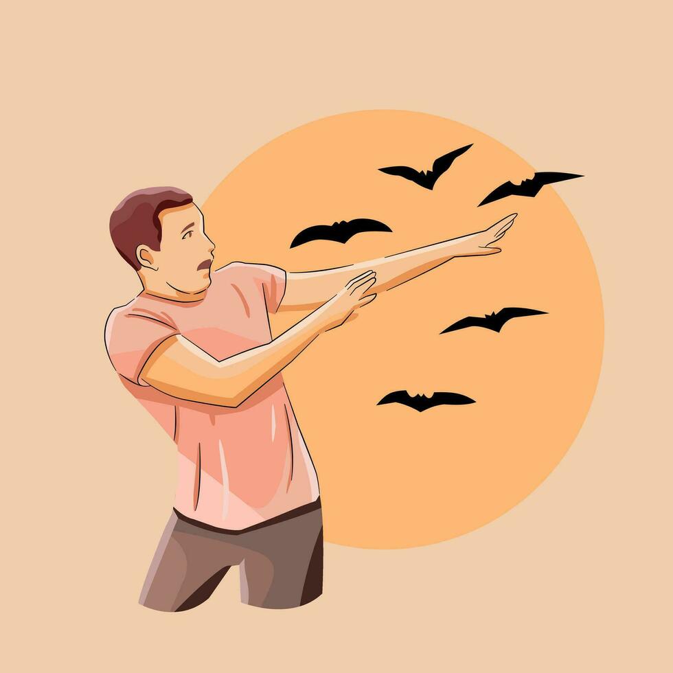 Man scared of bats phobia vector