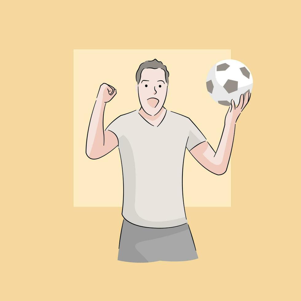 hombre acecho fútbol fósforo, celebrando objetivo victoria gritando contento vector