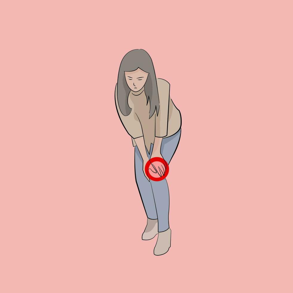 woman injure feeling pain because sprain in knee unable walk, need medical attention crying hurt vector