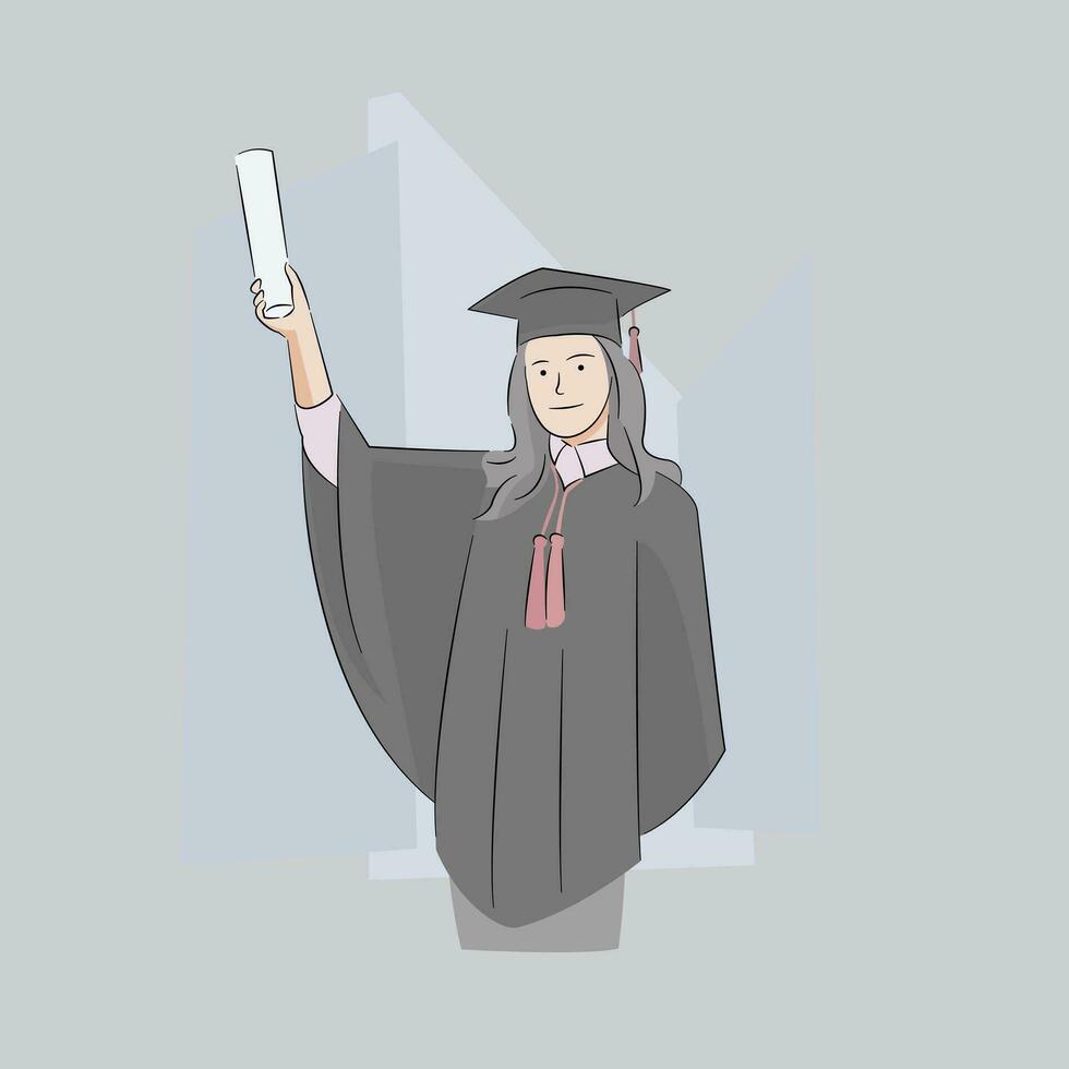 girl in graduation uniform graduate ceremony standing smiling pose proud vector