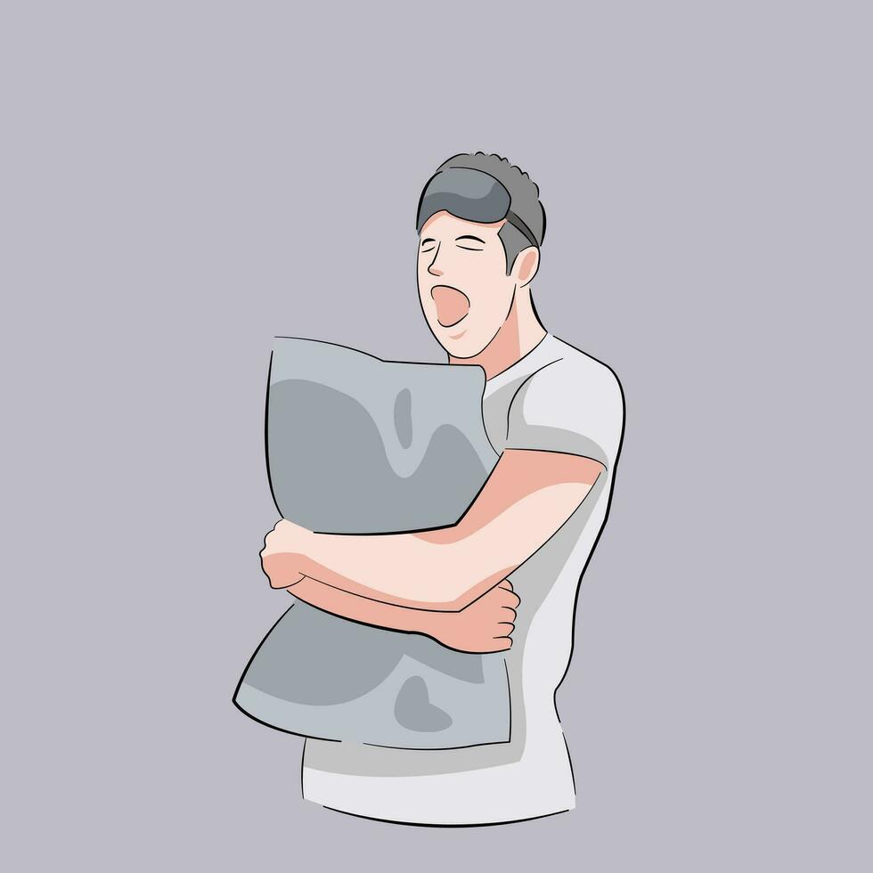 man yawning standing feeling sleepy need to sleep tired from work vector