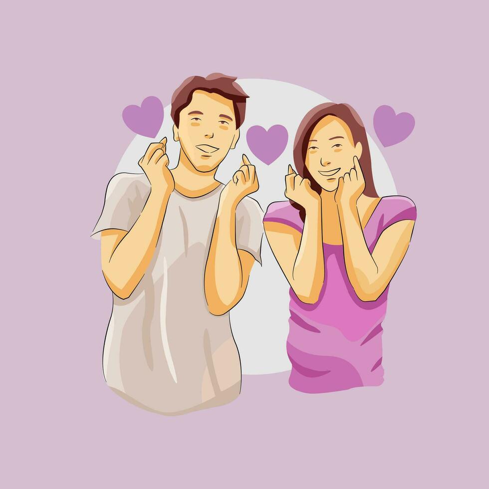 Boy and girl give love sign loves couples vector