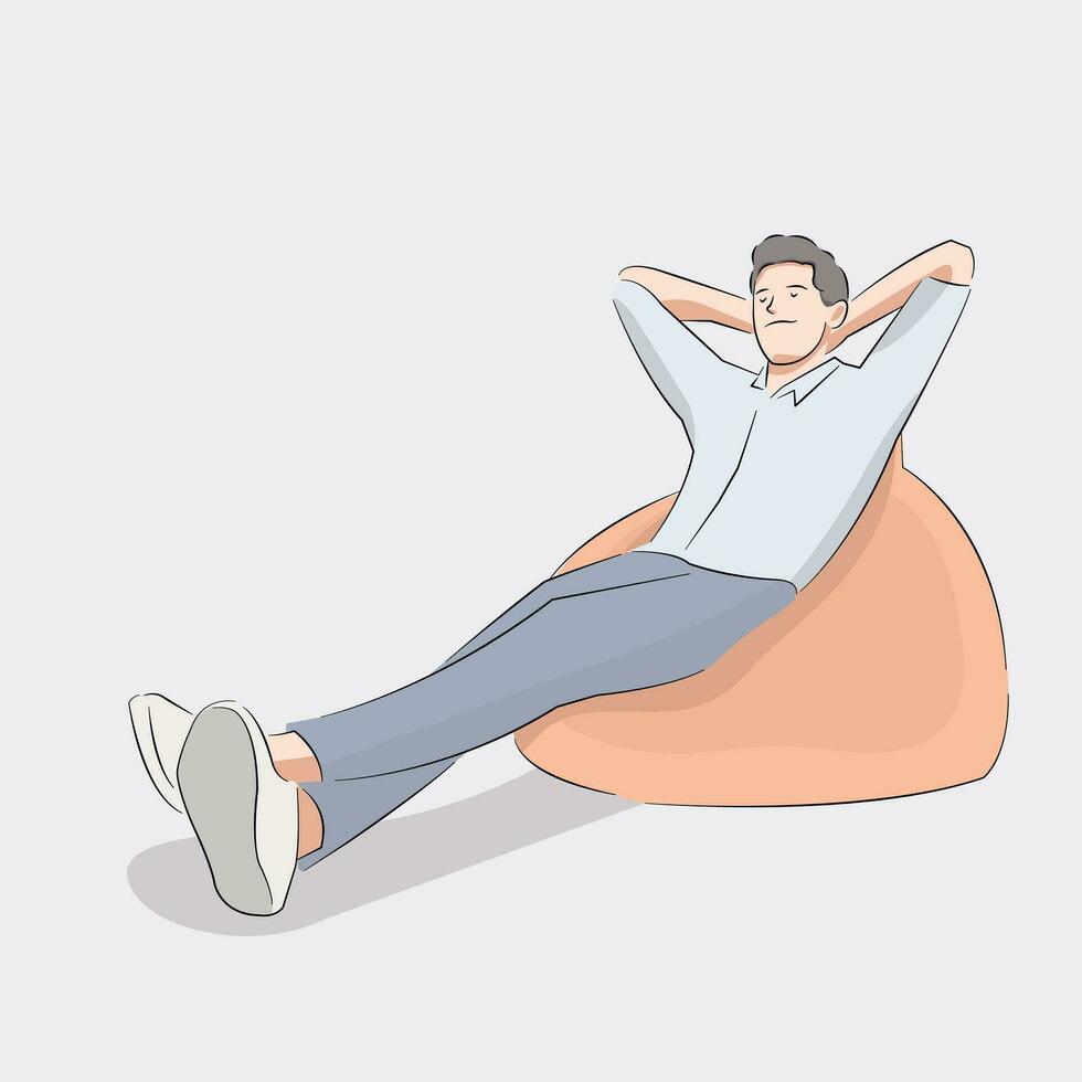 man sitting relaxed enjoy smiling arms up felling calm peacefull vector