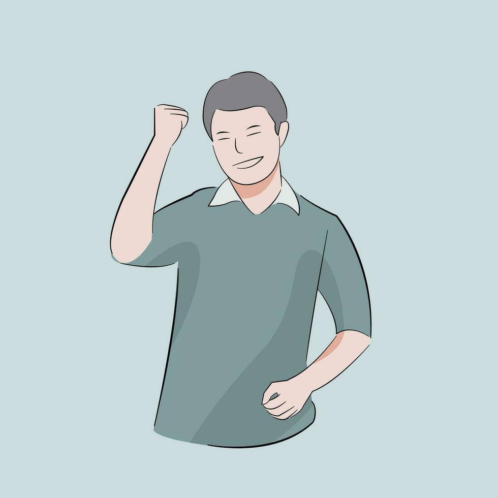 man smiling reaction pose success reaction happy after receive information vector