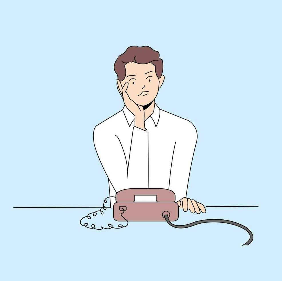 character of man with a phone waiting for phone call vector
