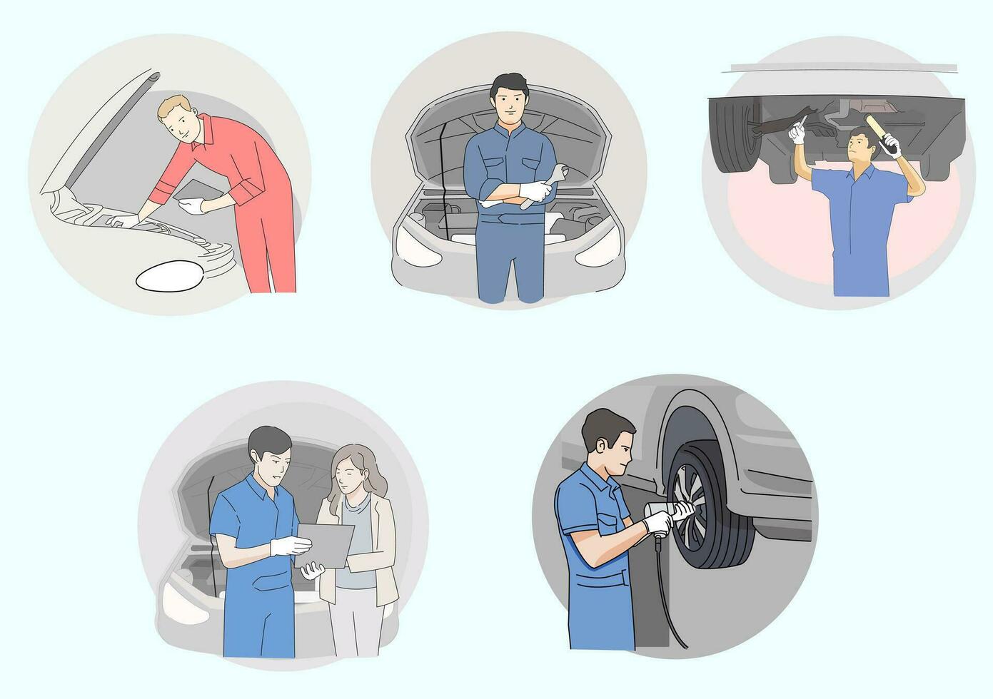 mecánico reparar automóvil en taller mantenimiento vector