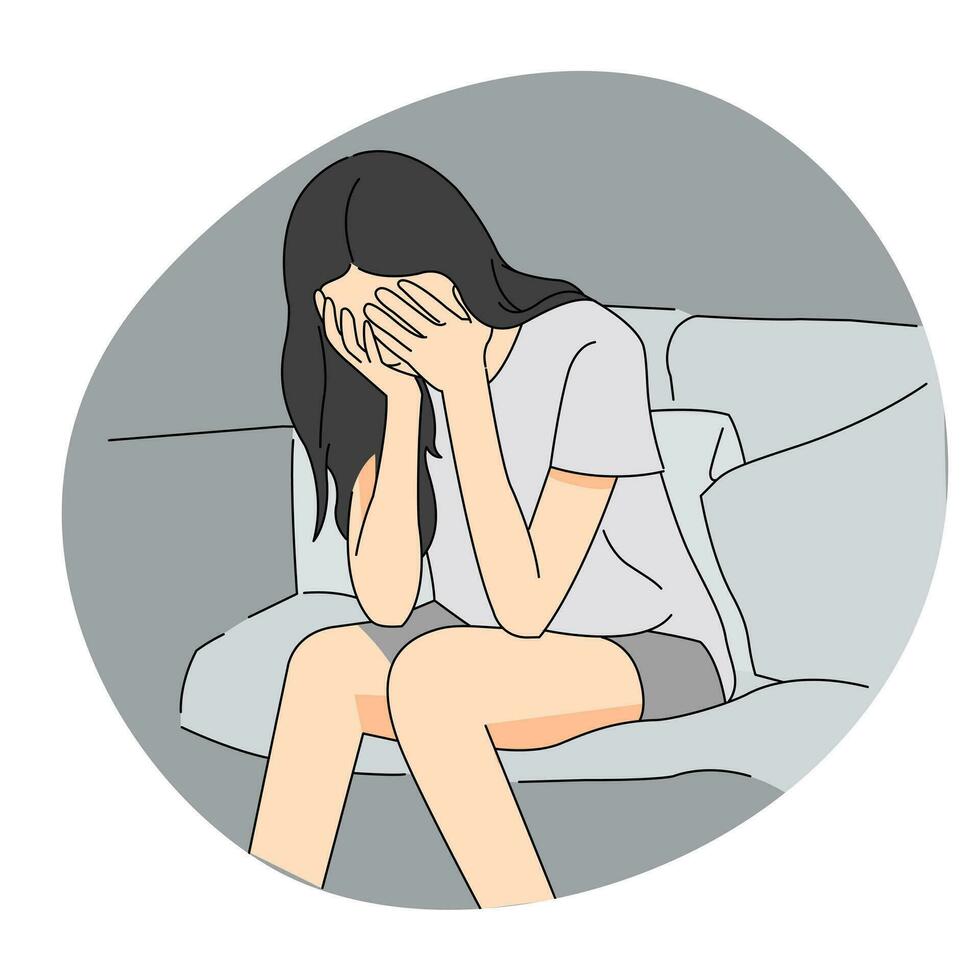 female girl sitting sad crying stressed vector