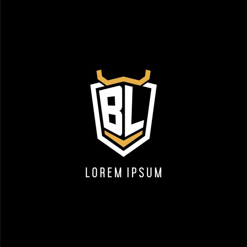 Initial BL geometric shield esport logo monogram design style vector