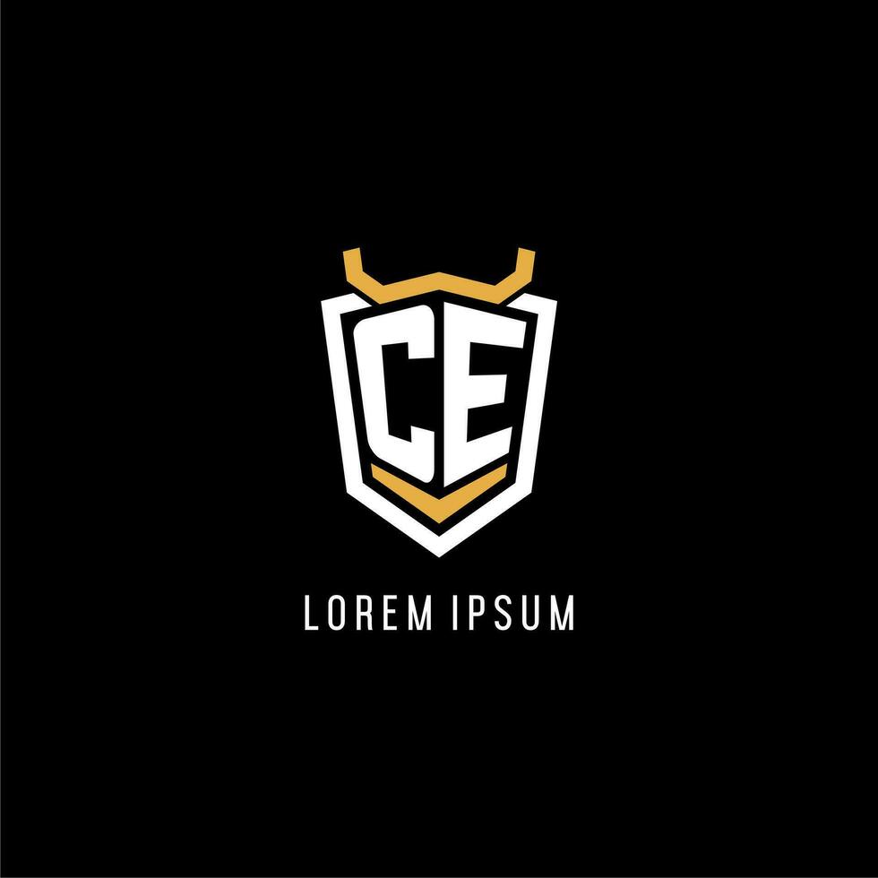 Initial CE geometric shield esport logo monogram design style vector