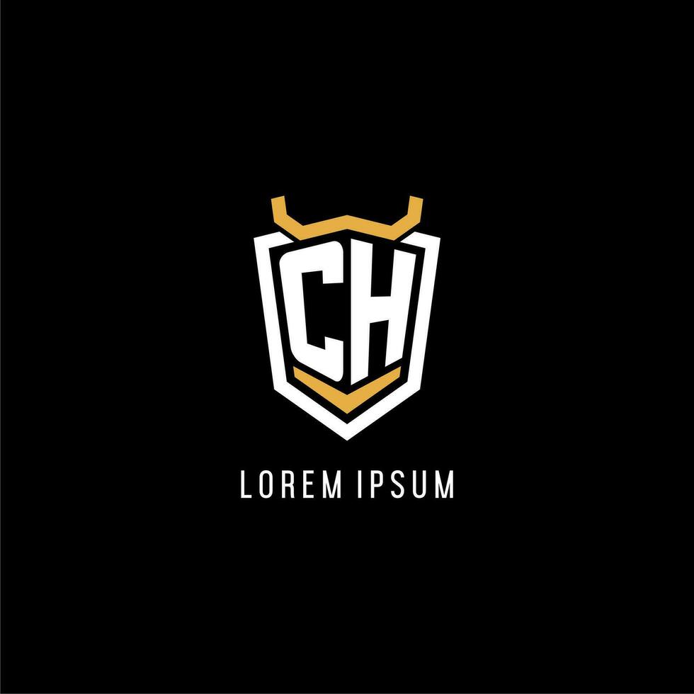 Initial CH geometric shield esport logo monogram design style vector